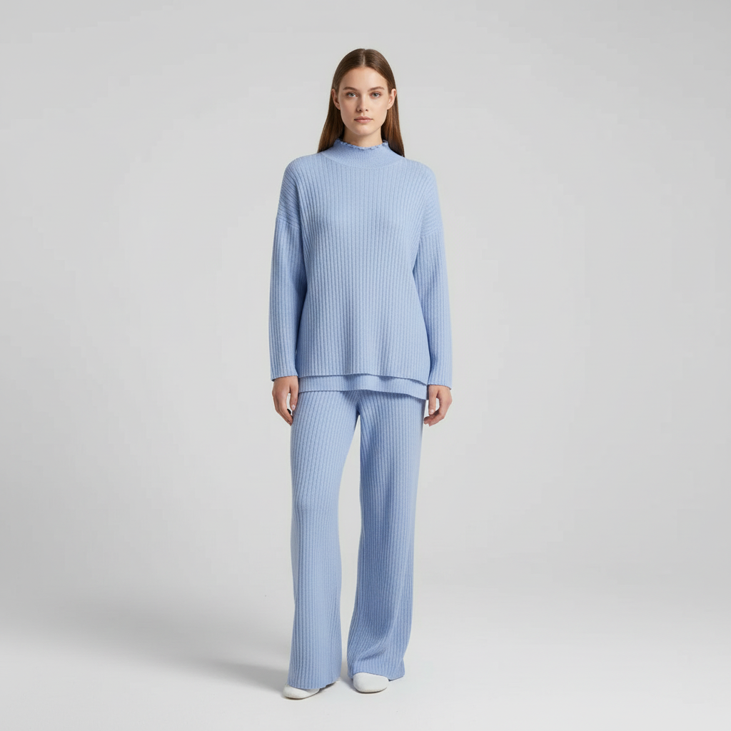 Casual yet chic women's one-size knit set, including a plush sweater and matching jogger-style pants