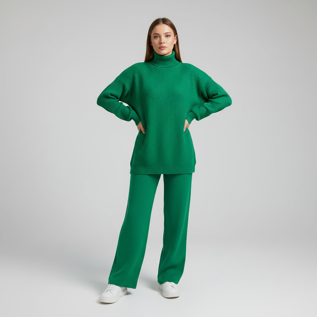 Elisa women's one-size knit set: a warm sweater and comfortable jogger pants for relaxed style
