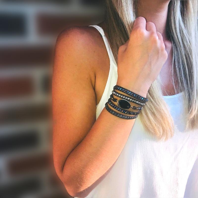 Gift-ready Onyx Moonlight Protective Wrap Bracelet, a bestseller in handcrafted healing womens jewelry