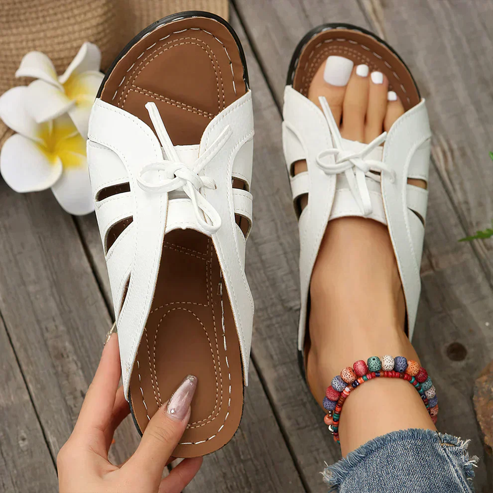 Black orthopaedic wedge sandals for women, excellent for arch support & comfort.