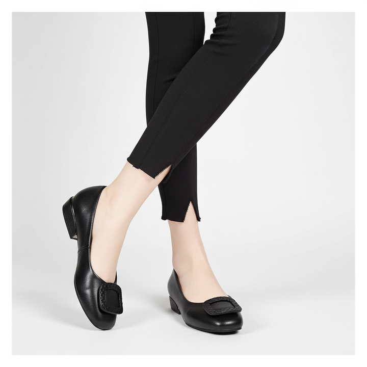 Comfortable women's dress shoes, orthopedic flats with a heel, alleviate foot pain, chic and practical.