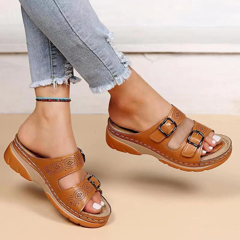 Women's orthopedic comfort sandals with soft gel sole for arch support & pain relief. Ideal for summer walking.