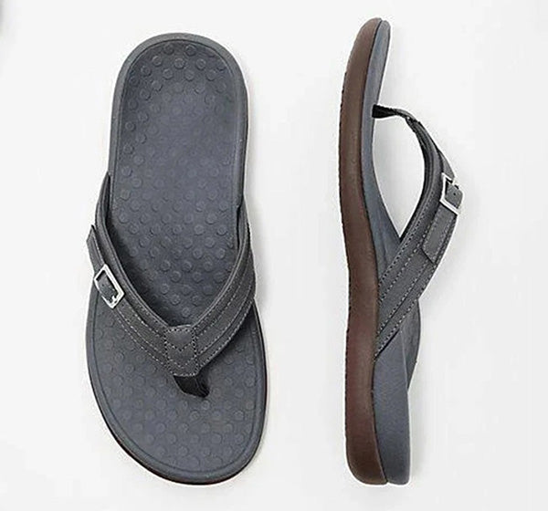 Non-slip orthopedic women's flip-flops, designed with arch support for secure summer walking & foot comfort.