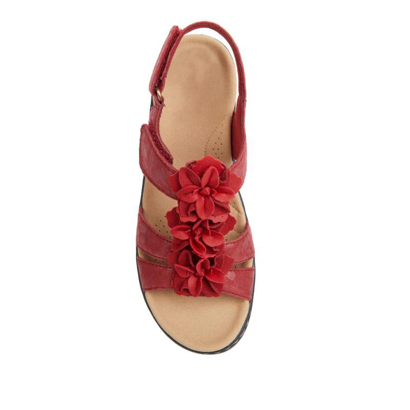 Side profile of women's gladiator wedge sandals, orthopedic support, floral summer style