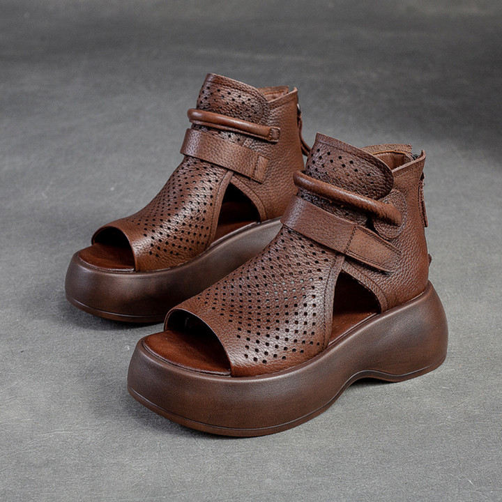 Women's orthopedic leather sandals with arch support for comfort and foot pain relief.