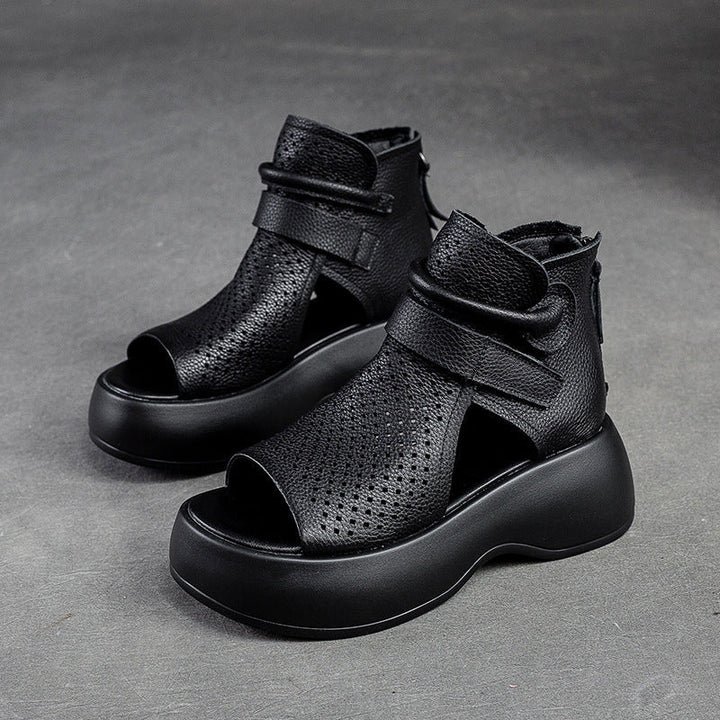 Summer footwear: women's orthopedic leather sandals, shock-absorbing for ultimate comfort.