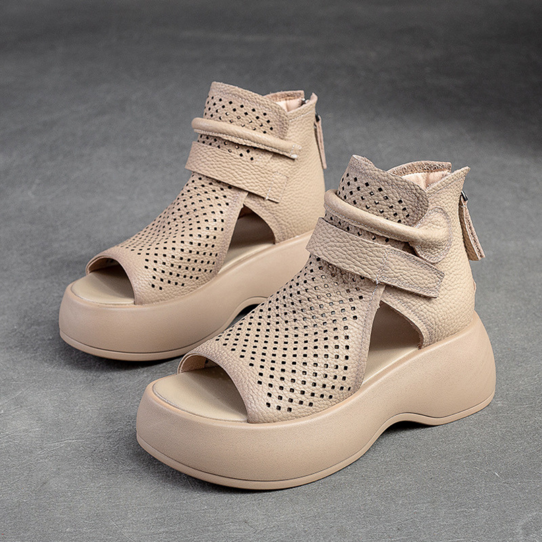 Women's comfort shoes: orthopedic leather sandals with a shock-absorbing sole for support.