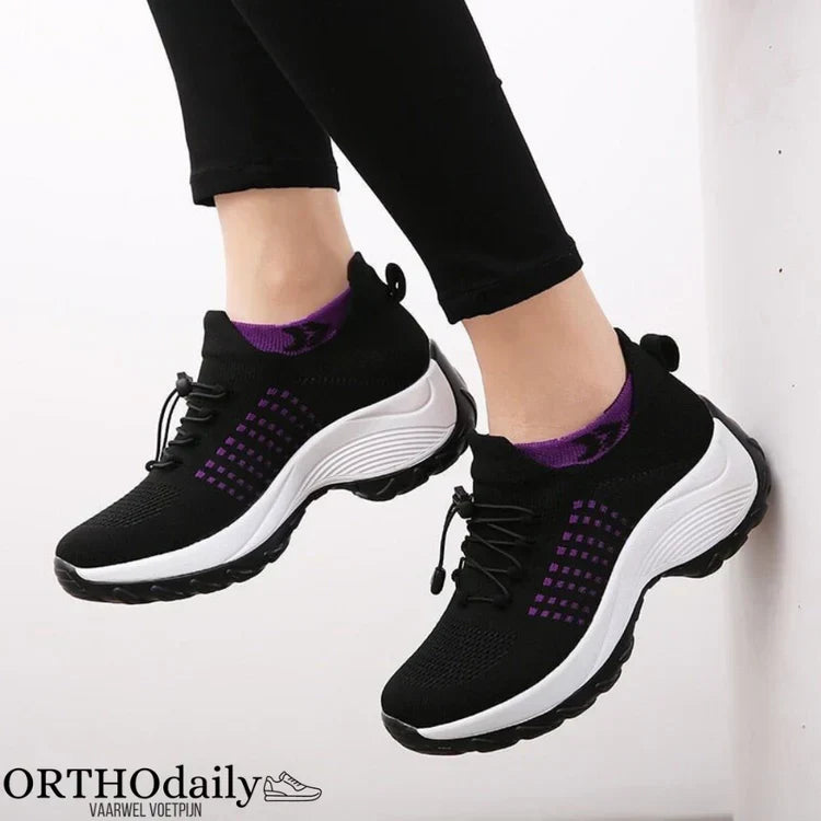 Women's Orthopedic Support Walking Shoes in a neutral color, angled view, highlighting comfort features.