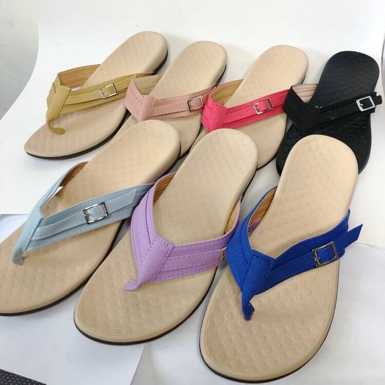 Side profile of women's orthopedic toe sandals, highlighting the contoured design.