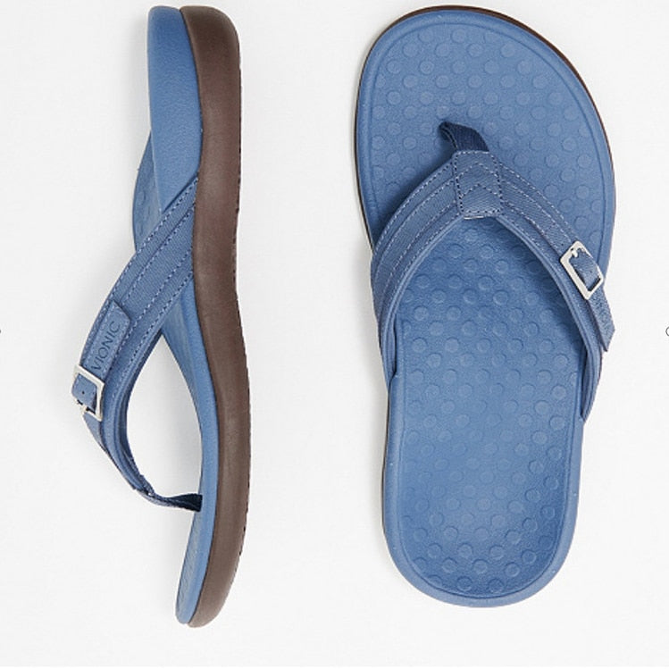 Detailed view of the soft straps on women's comfort toe sandals for a secure fit.