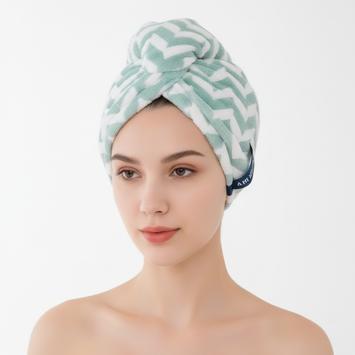 Women's oversized striped hair turban, soft and absorbent for fast drying of wet hair