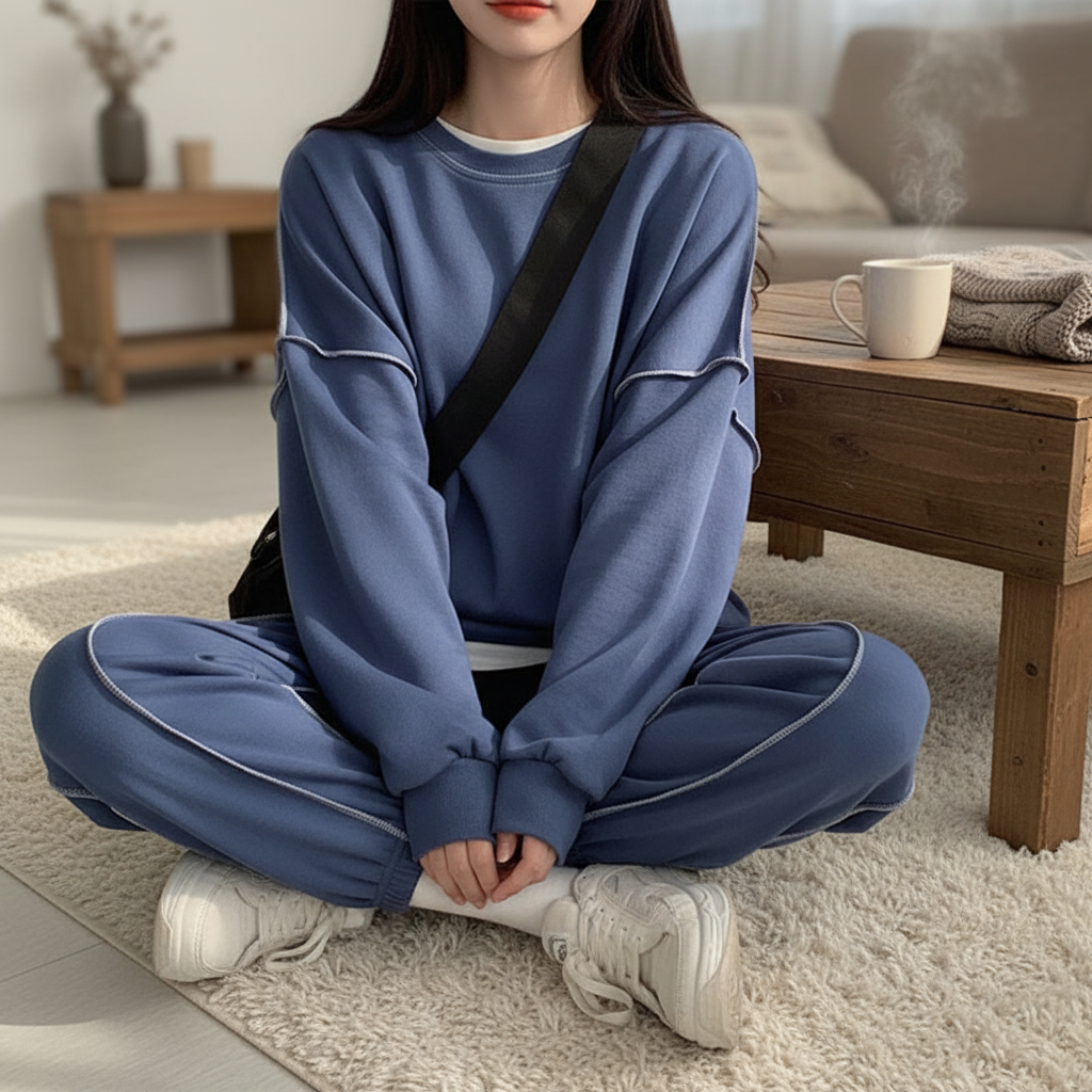 Women's oversized cozy lounge suit, two-piece set for ultimate comfort and casual style