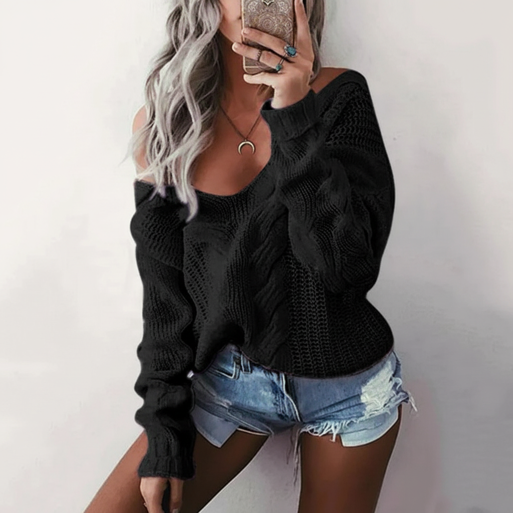 Women's oversized knit pullover sweater, paired for a relaxed and fashionable look
