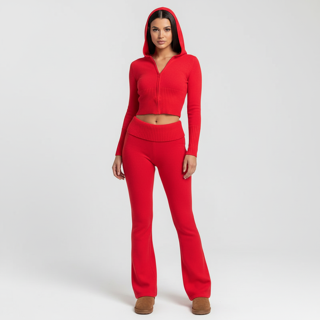 Chic women's Emilia oversized loungewear set, comfy hoodie with matching flared pants for everyday style