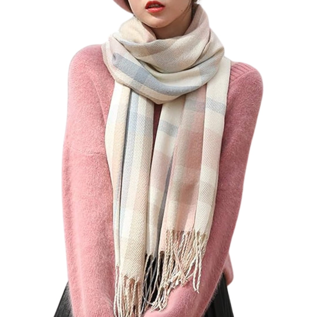 Red and black plaid oversized winter scarf, a versatile women's fashion accessory.