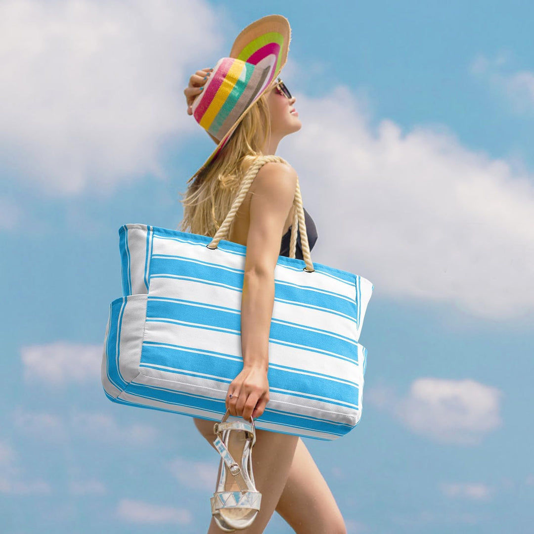 Durable sandproof summer bag, large capacity for beach, pool, or travel essentials.