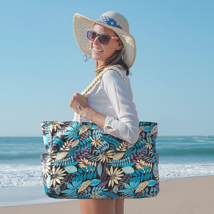 Large sandproof summer travel bag, an oversized women's tote for essentials.