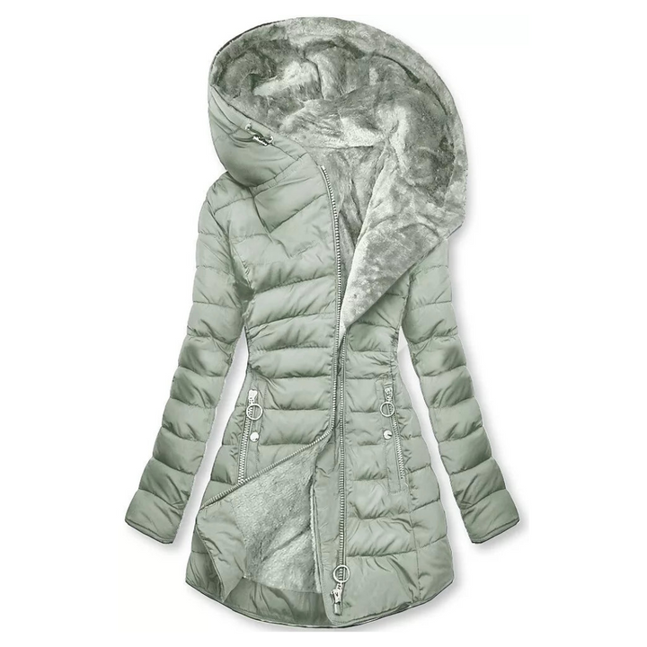 Warm women's padded winter jacket. Waterproof long coat designed for ultimate warmth & stylish cold-weather protection.