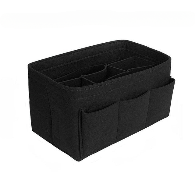 Grey felt handbag organizer insert for tote bags, a multi-pocket travel accessory for women