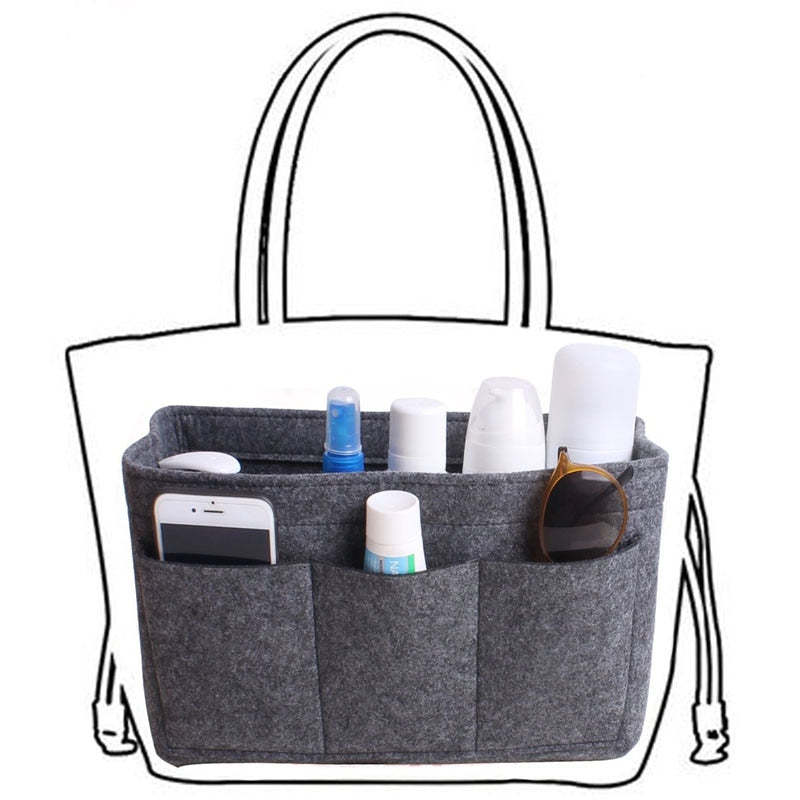 Women's black felt handbag organizer insert, buy one get one free offer for tote bag storage