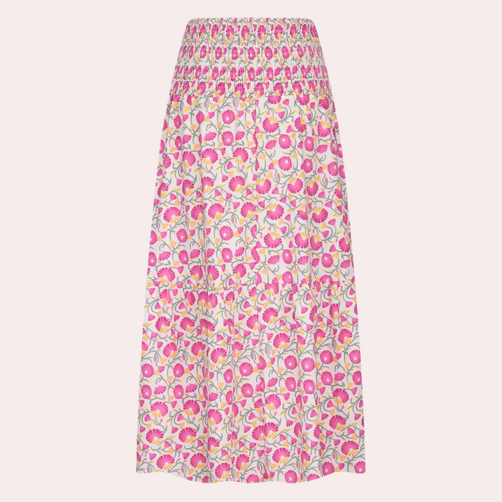 Breathable women's summer midi skirt, Vianne, in a comfortable loose fit, ideal for warm weather.