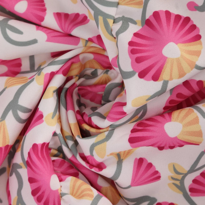 Casual women's pink flowy midi skirt, designed for a relaxed summer look, vacation, soft fabric.