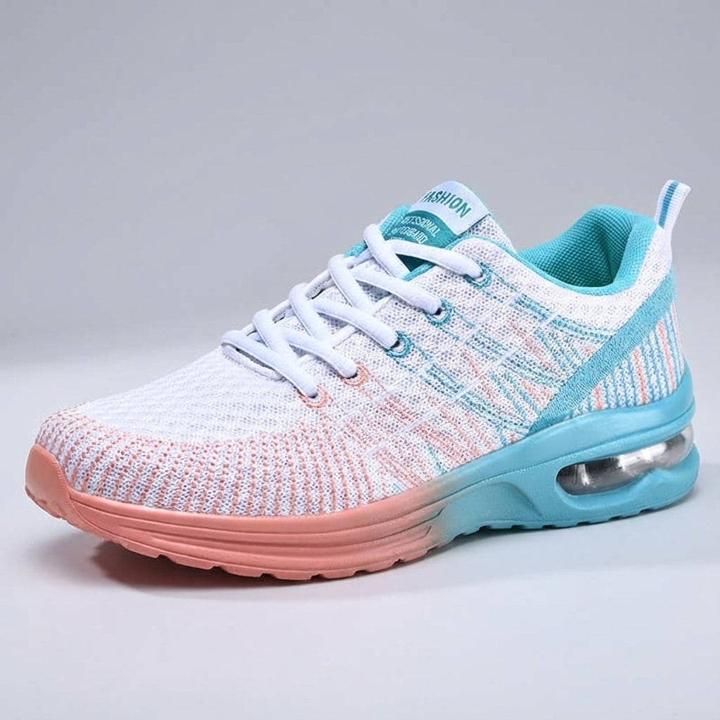 Women's comfortable pink athletic footwear, breathable knit design for active lifestyles