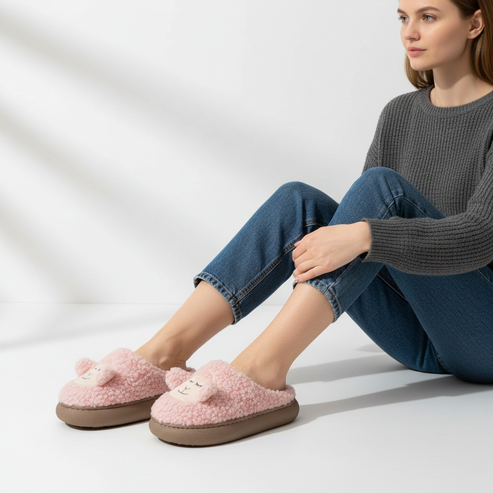 Warm indoor women's platform slippers in a vibrant blue with soft faux fur lining