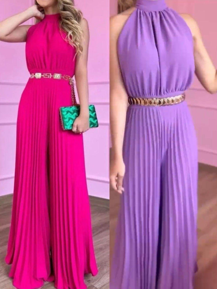 Stylish women's pleated plissé jumpsuit. Airy & light, perfect for summer vacation, casual outings, or beach.