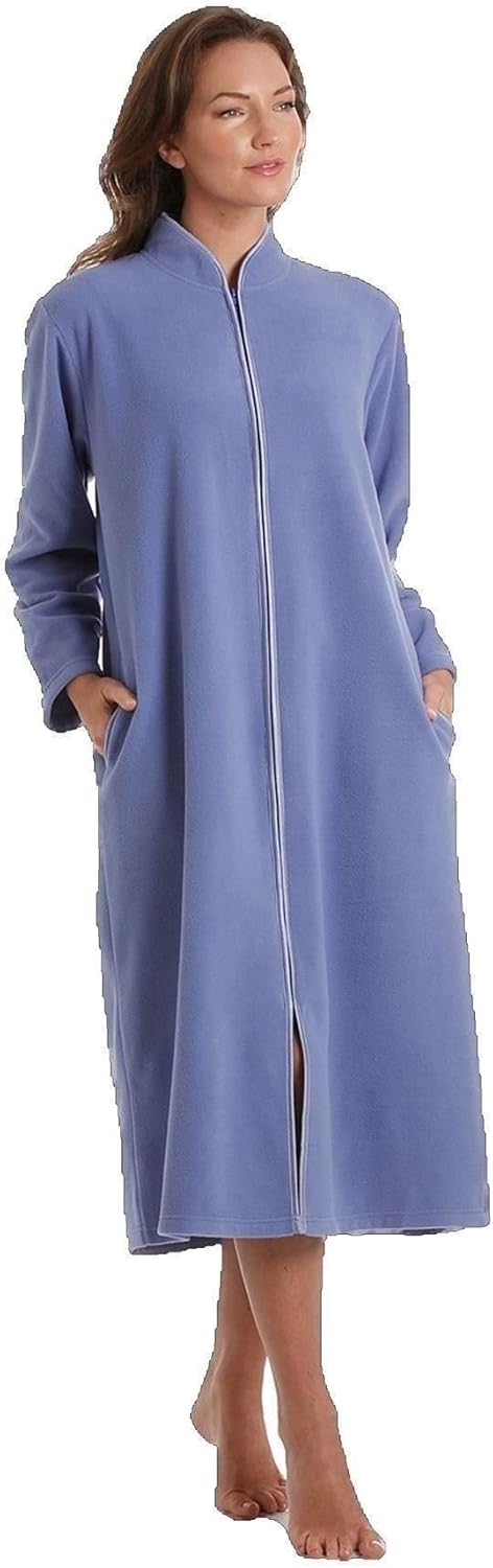 Women's plush fleece zip-up robe with pockets, soft loungewear dressing gown for winter comfort, Arlena