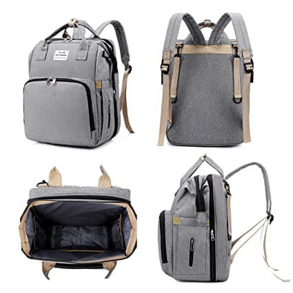 Smart parenting gear: portable baby bed, changing station & travel backpack for infants.