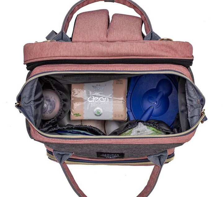 Versatile baby backpack, combining a portable bed, diaper bag, and travel convenience.