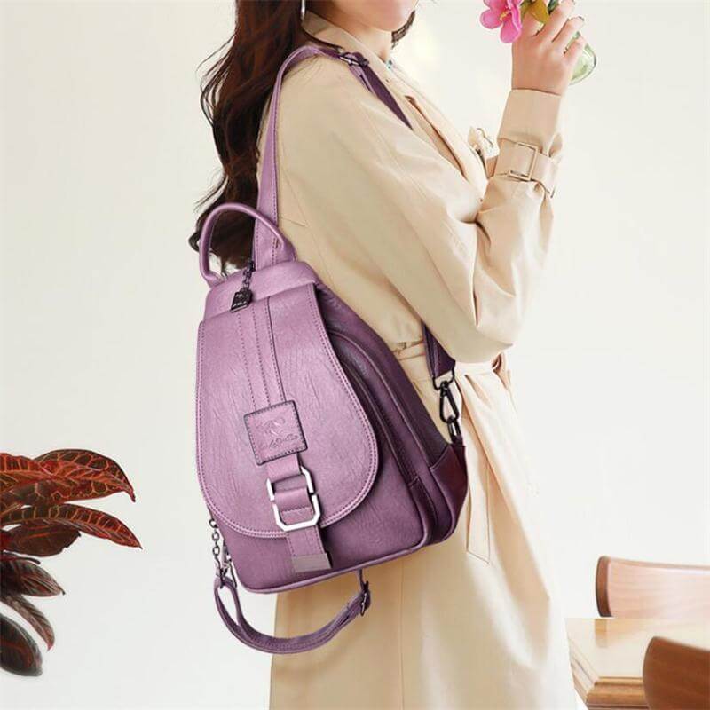 Fashion-forward women's premium leather backpack, water-resistant with anti-theft.