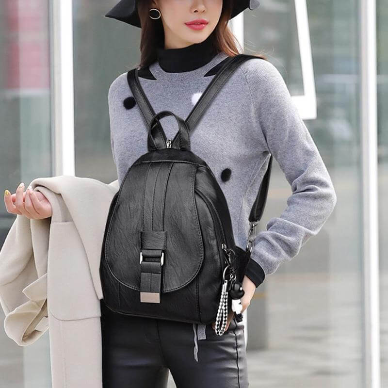 High-quality water-resistant women's leather backpack, genuine and stylish.