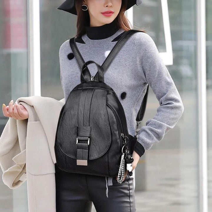 High-quality water-resistant women's leather backpack, genuine and stylish.