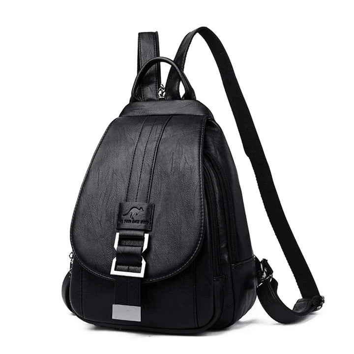 Stylish women's travel backpack made of water-resistant sheepskin leather with secure anti-theft design.