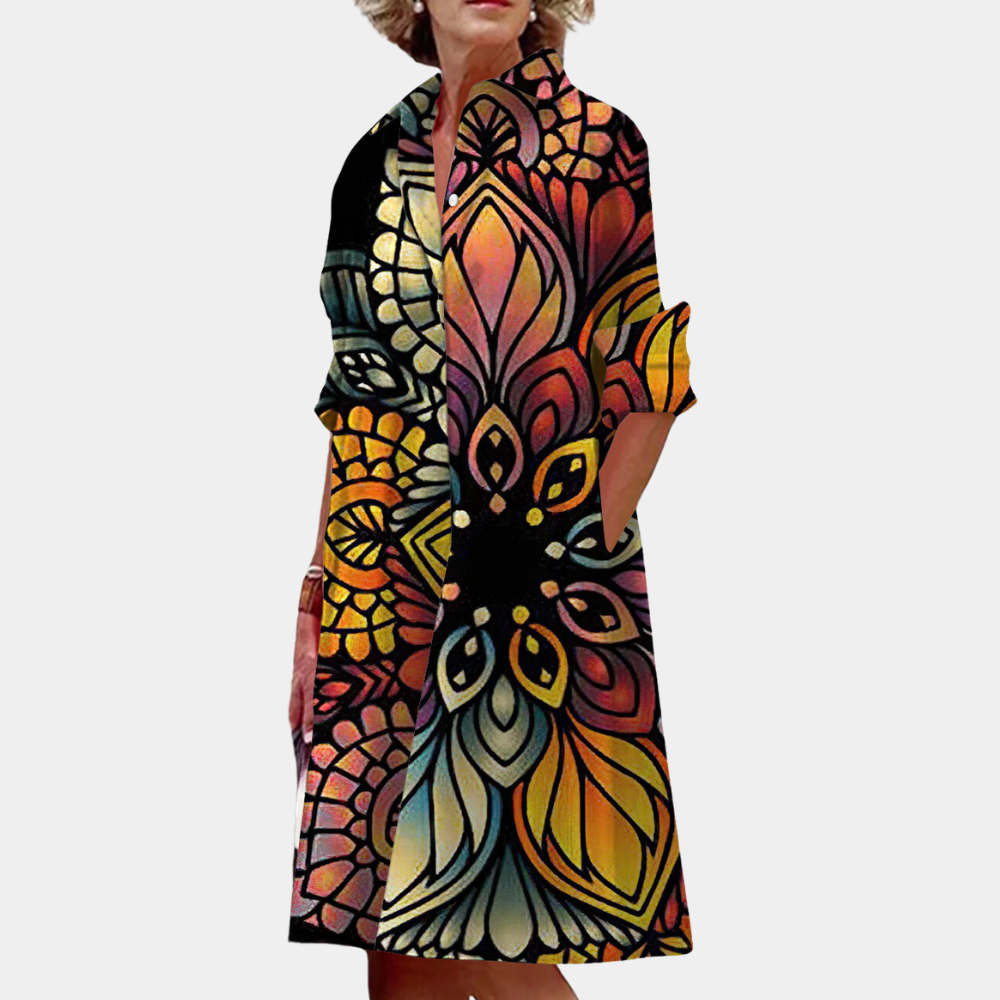 Breathable women's casual midi dress, Ysolde, featuring elegant floral print, ideal for summer fashion