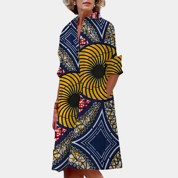 Stylish women's printed midi dress, Ysolde, in a flattering summer fit, suitable for casual wear