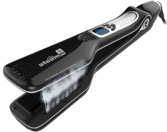 Professional steam straightener for women, ensuring healthy, smooth hair with ceramic plates and anti-frizz technology.