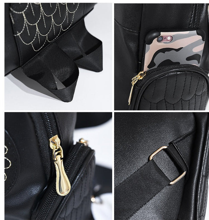Stylish preppy women's PU leather owl backpack, travel-friendly with multiple pockets.