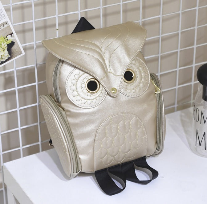 Durable women's PU leather owl print backpack, versatile for casual and daily wear