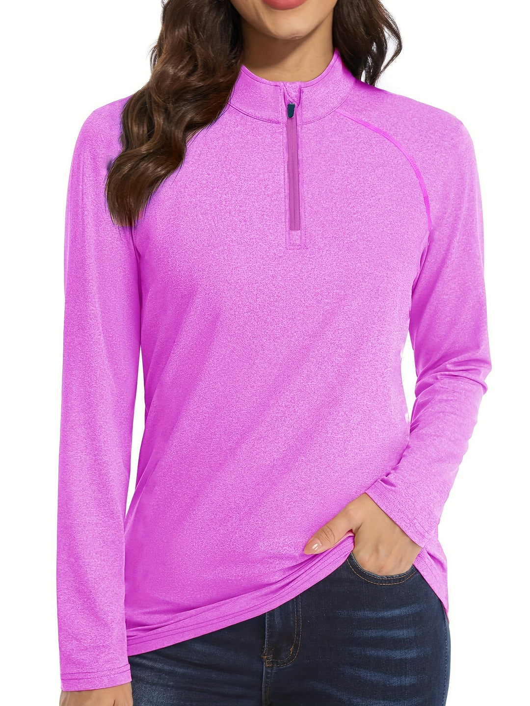 Nadira women's activewear long sleeve top with high collar for fitness.