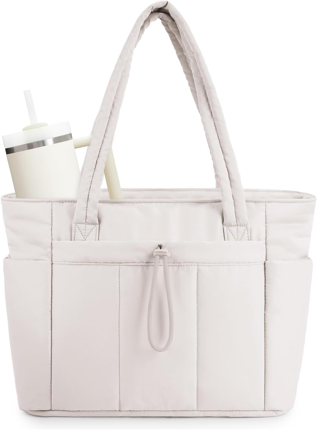 Women's quilted puffer tote bag with laptop sleeve, perfect for travel & work