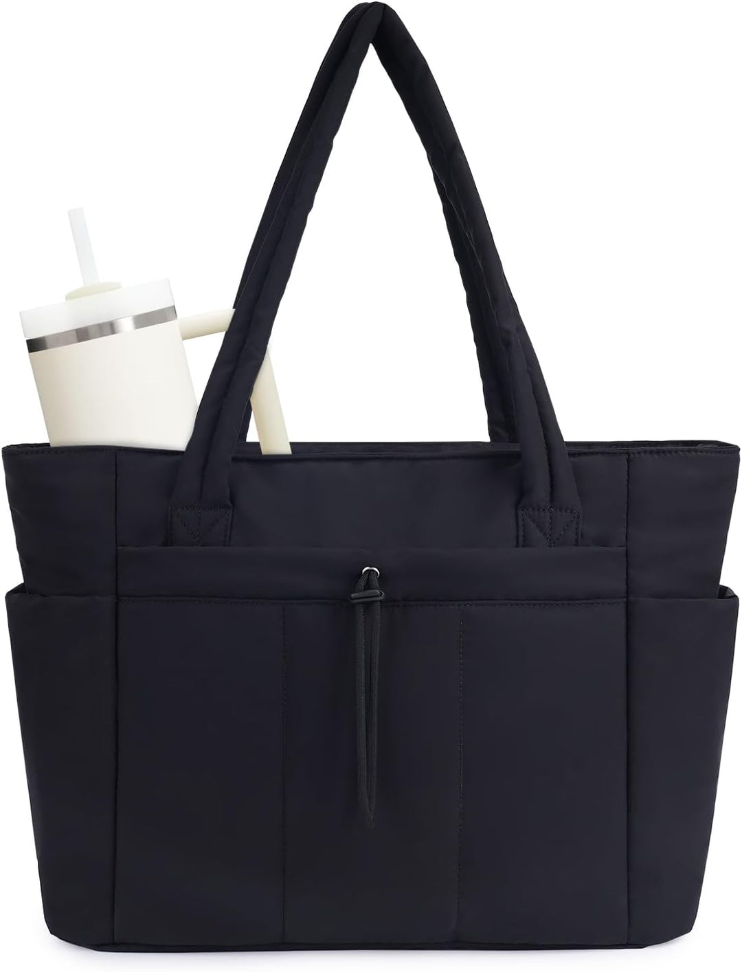 A women's quilted puffer tote bag displayed on a clean, minimalist background
