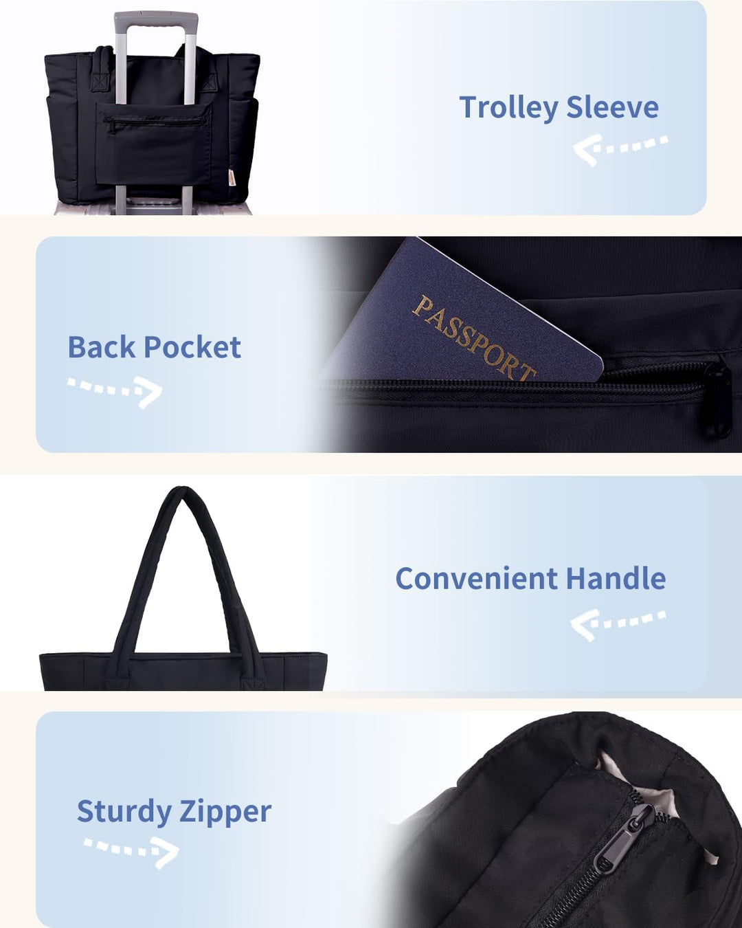 Close-up of the metal hardware on the women's quilted puffer tote bag