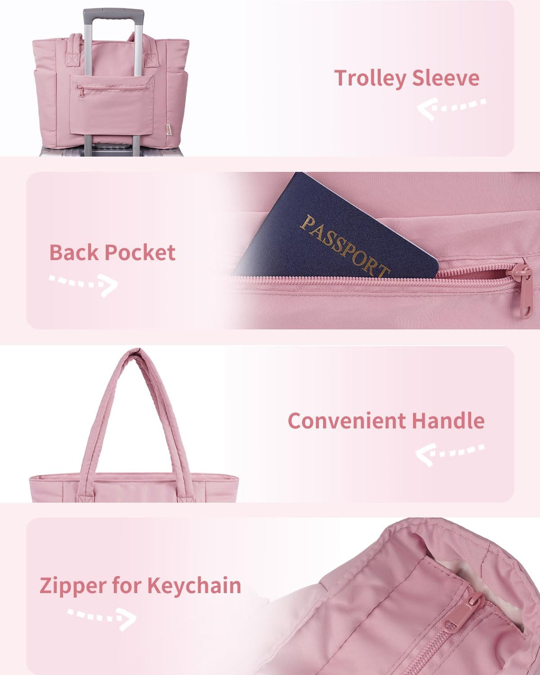 The quilted tote bag with its signature cup holder peeking out from the side