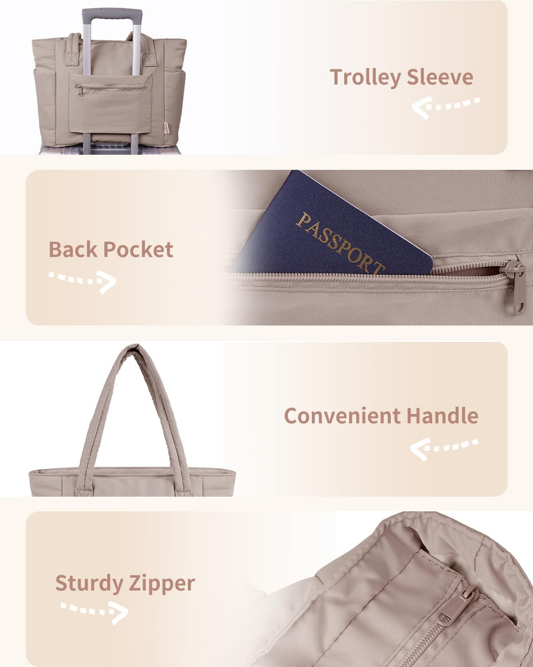 Functional women's puffer laptop bag, quilted design with cup holder & luggage sleeve.