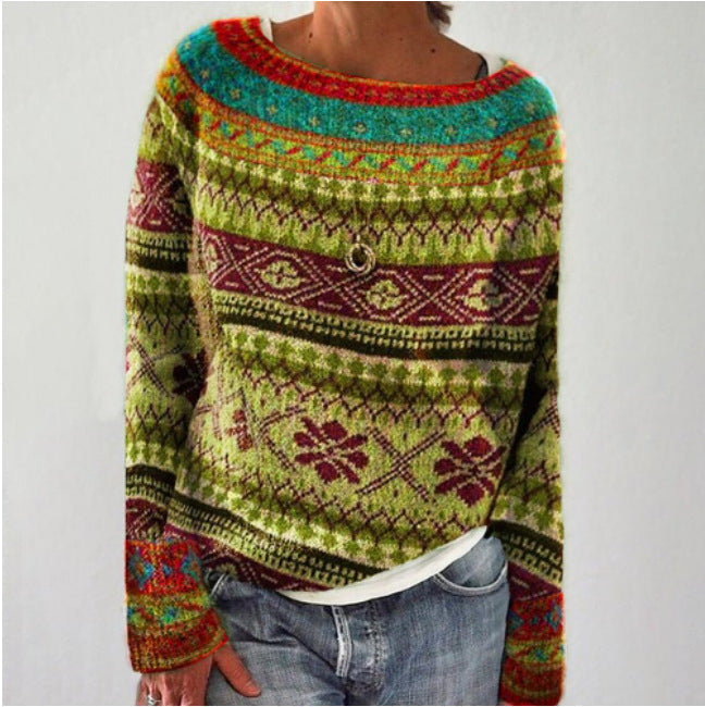 Stylish women's retro knit sweater in Celeste blue. Versatile long-sleeve fashion, perfect for cozy autumn.