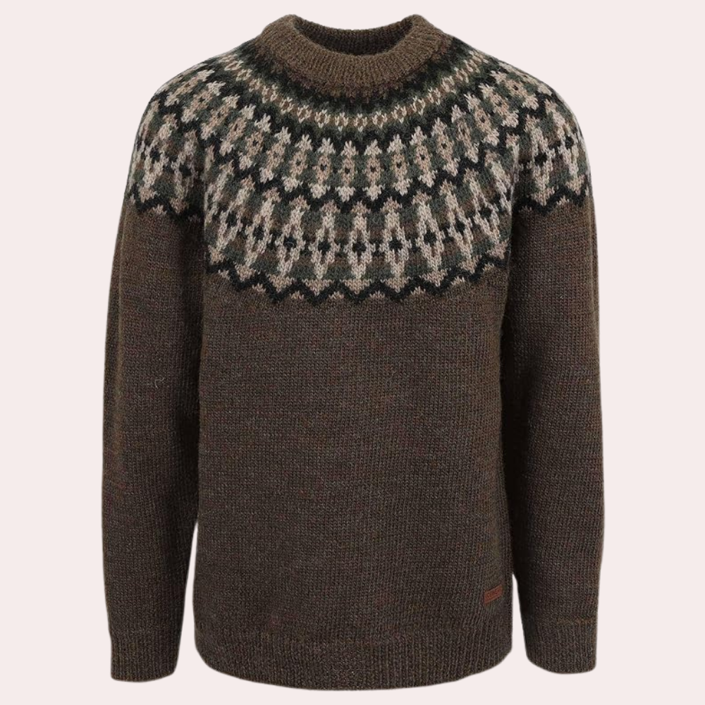 Retro striped women's knit jumper, a cozy multicolored long-sleeve top for stylish casual wear.