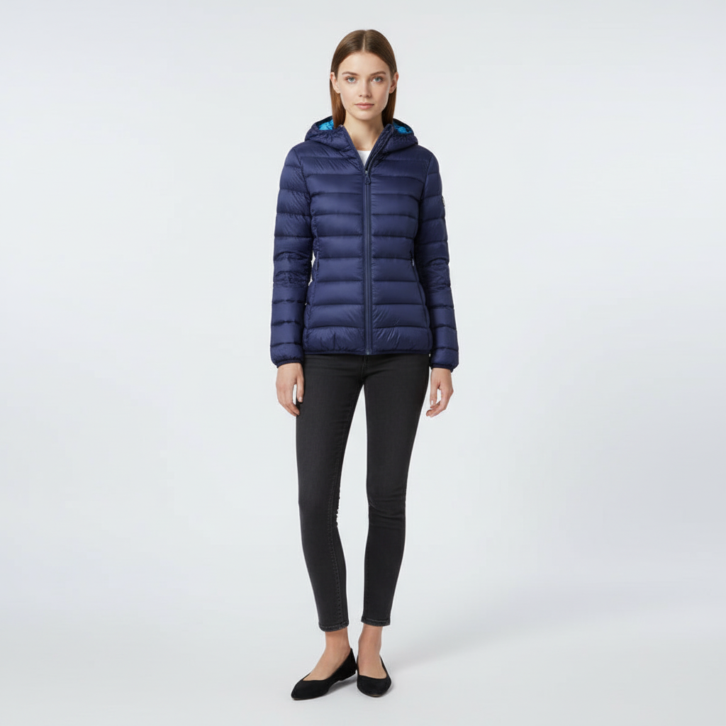 Woman enjoying outdoors in a lightweight, water-repellent hooded jacket, Nina, perfect for autumn.